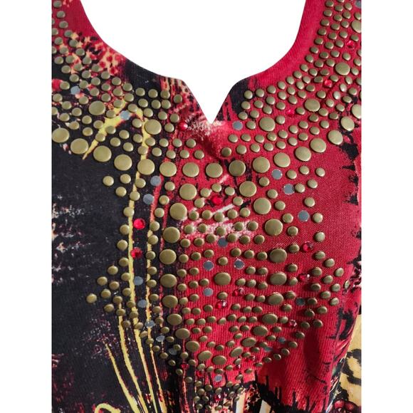 Caleaas Womens Plus Size 3X Red Long Sleeve Midi Dress Grommets & Jewel Neckline - Picture 9 of 12